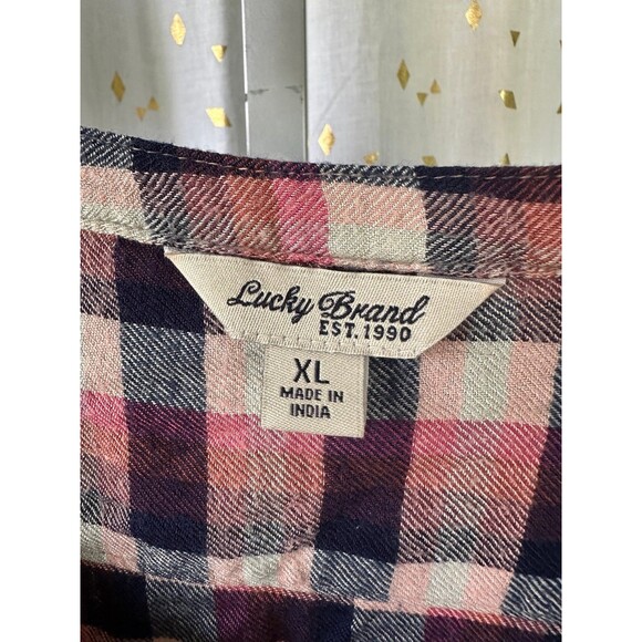 Lucky Brand Soft Girlfriend Plaid Hi Low Quarter Button Down Popover Shirt XL - Picture 5 of 5